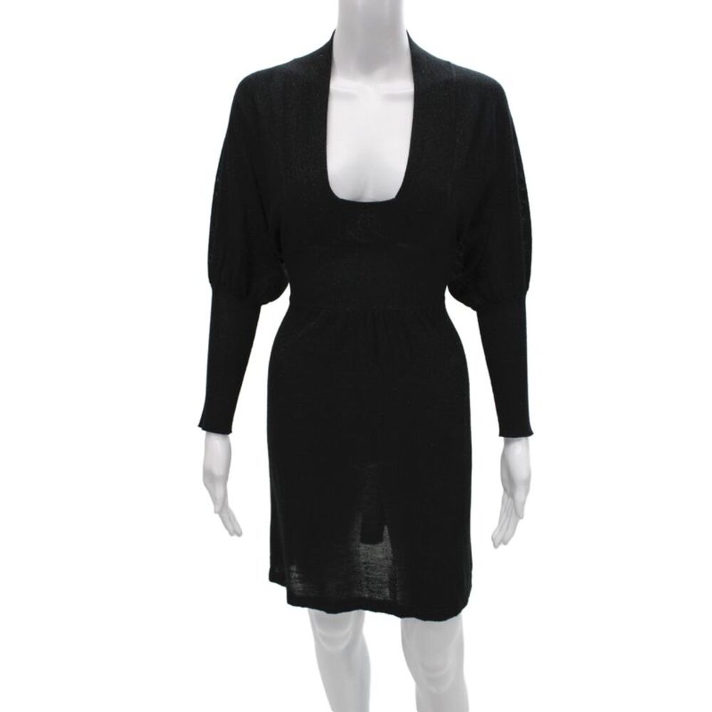 Cashmere Womens Sweater Dress Black Long Sleeve Square Neck Size S